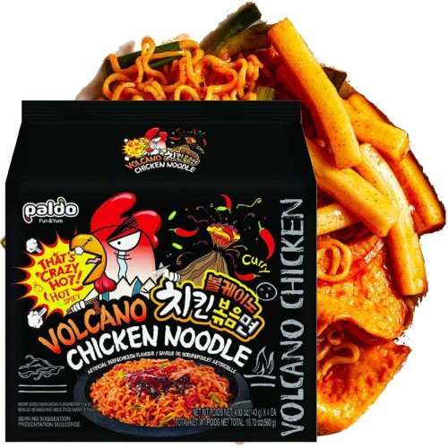 WIELOPAK Koreańska Zupka Błyskawiczna Makaron Instant Ramen Ostry Volcano Chicken 4x140g PALDO
