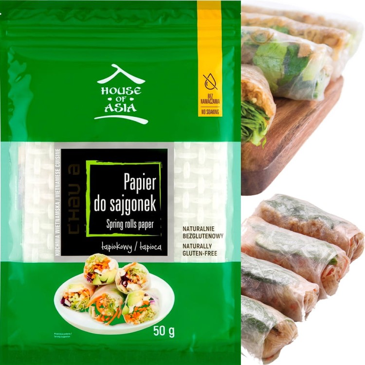 Wietnamski Papier z Tapioki Do Sajgonek i Spring Rolls Bezglutenowy 50g HOUSE OF ASIA