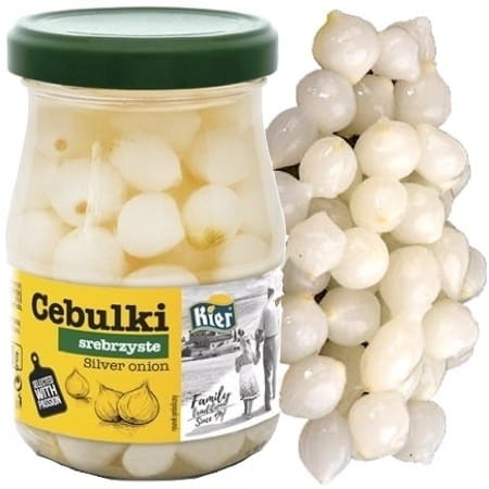 Chrupiące Cebulki Marynowane Białe Srebrzyste w Zalewie Słoik 330g KIER