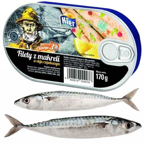 Filety z Makreli w Oleju Omega 3 Mackerel Fillets in Oil Puszka 170g KIER