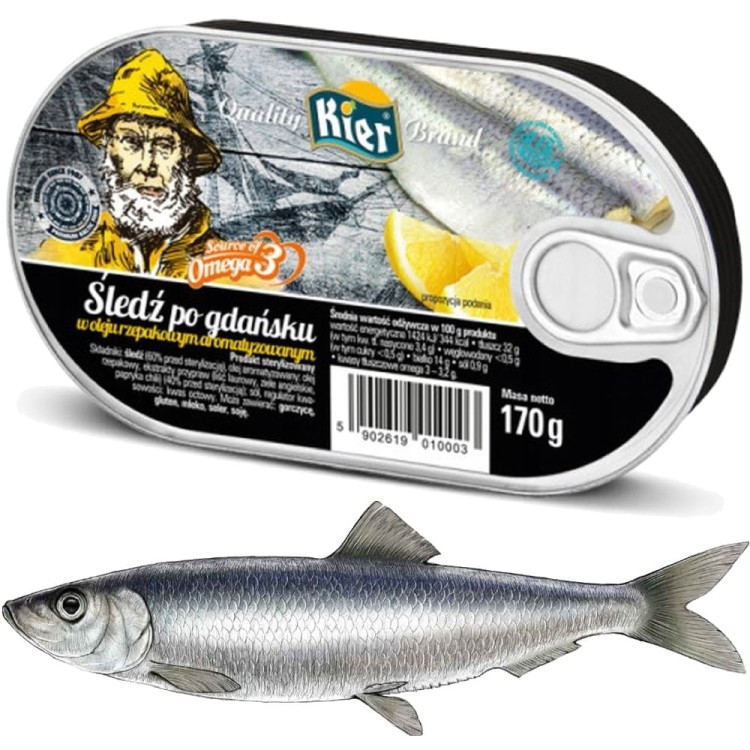 Śledź Po Gdańsku w Oleju Rzepakowym Aromatyzowanym w Puszce 170g KIER