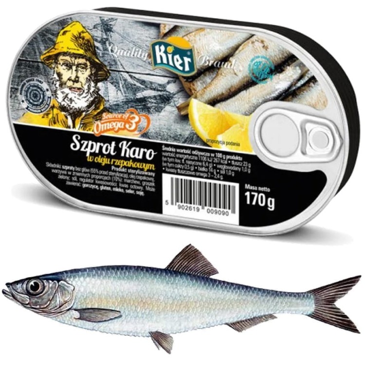 Szprot Karo w Oleju Rzepakowym w Puszce Omega 3 Karo Sprat Canned 170g KIER