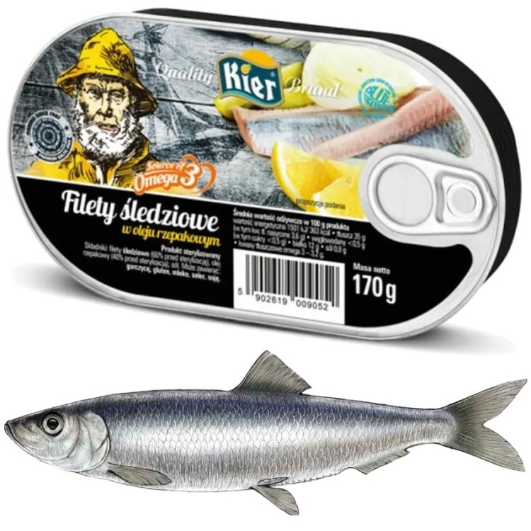 Filety Śledziowe w Oleju Roślinym Puszka Omega 3 Herring Fillets 170g KIER