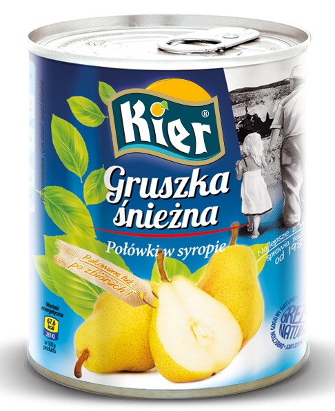 Polska Gruszka Śnieżna Połówki w Lekkim Syropie w Zalewie Puszka 820g KIER