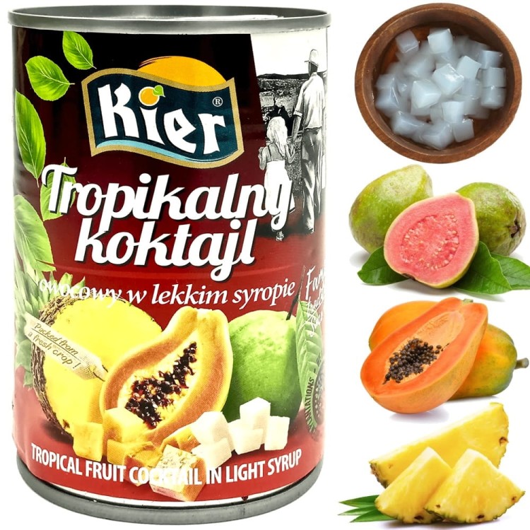 Tropikalny Koktajl Owocowy w Syropie Do Deserów i Sałatek 425g KIER