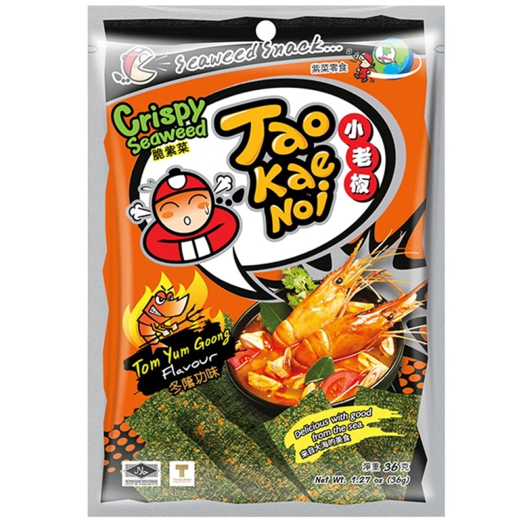 Tajskie Chrupiące Snacki z Glonów Wodorostów Nori Tom Yum 32g TAO KAE NOI BRAND