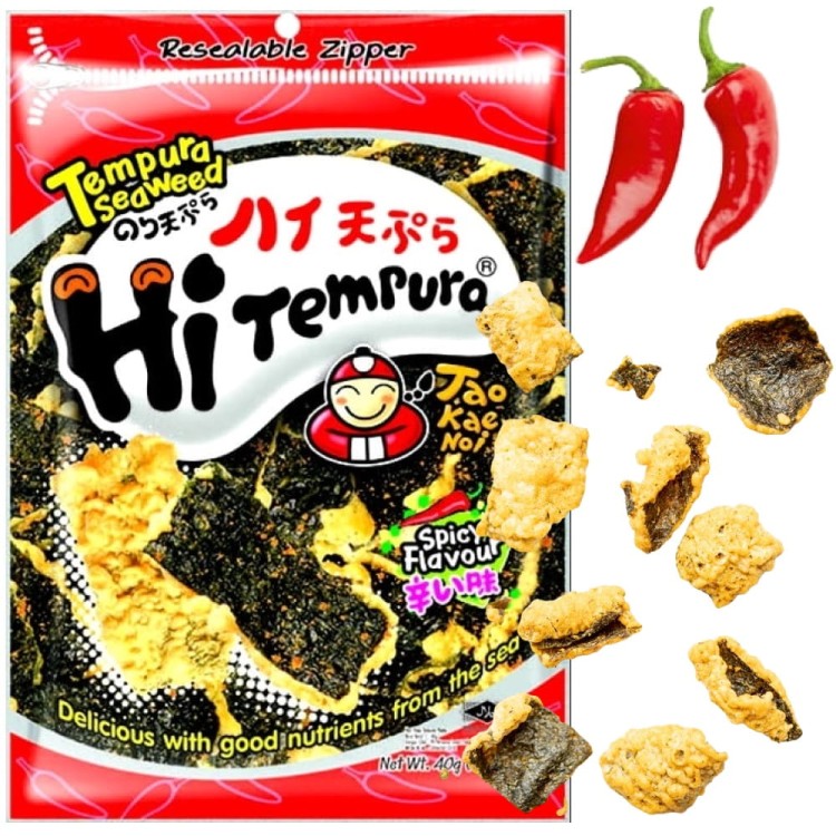 Tajskie Chrupiące Snacki z Glonów Wodorostów Nori w Tempurze Ostre 40g TAO KAE NOI BRAND