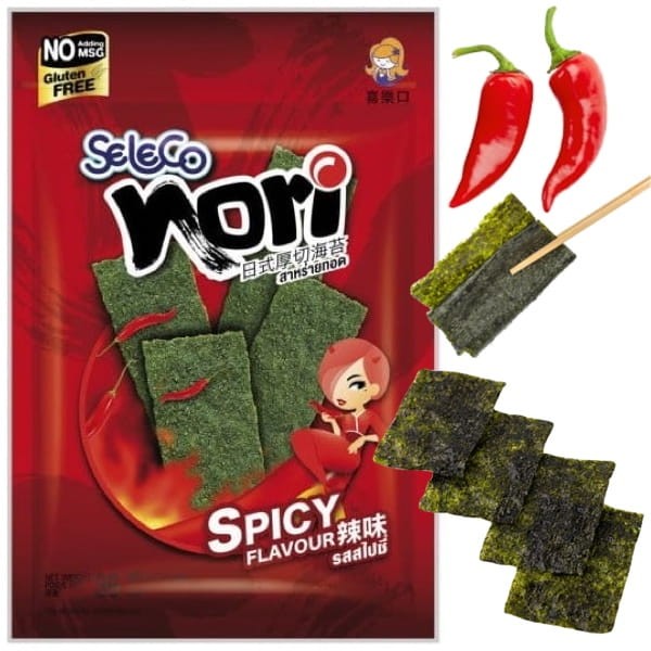 Tajskie Chrupiące Snacki z Glonów Wodorostów Nori Ostre 36g SELECO