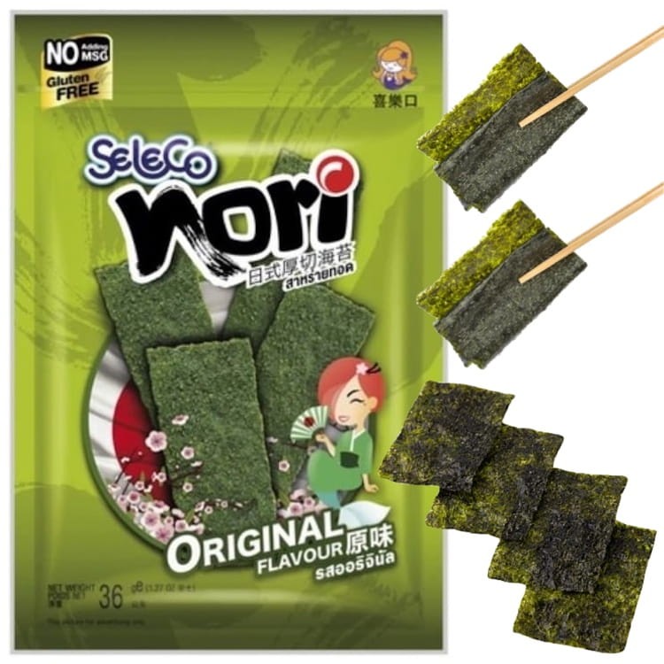 Tajskie Chrupiące Snacki z Glonów Wodorostów Nori Original 36g SELECO
