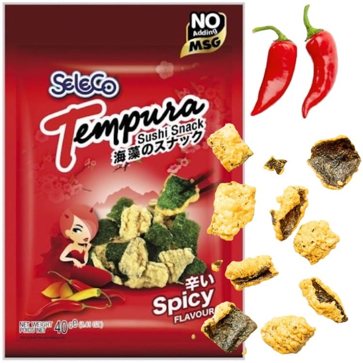 Tajskie Chrupiące Snacki z Glonów Wodorostów Nori w Tempurze Ostre 40g SELECO