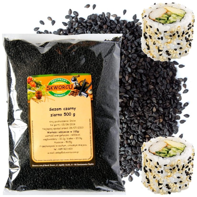 Sezam Czarny Posypka Do Sushi i Sałatek Zdrowy i Naturalny 500g SKWORCU