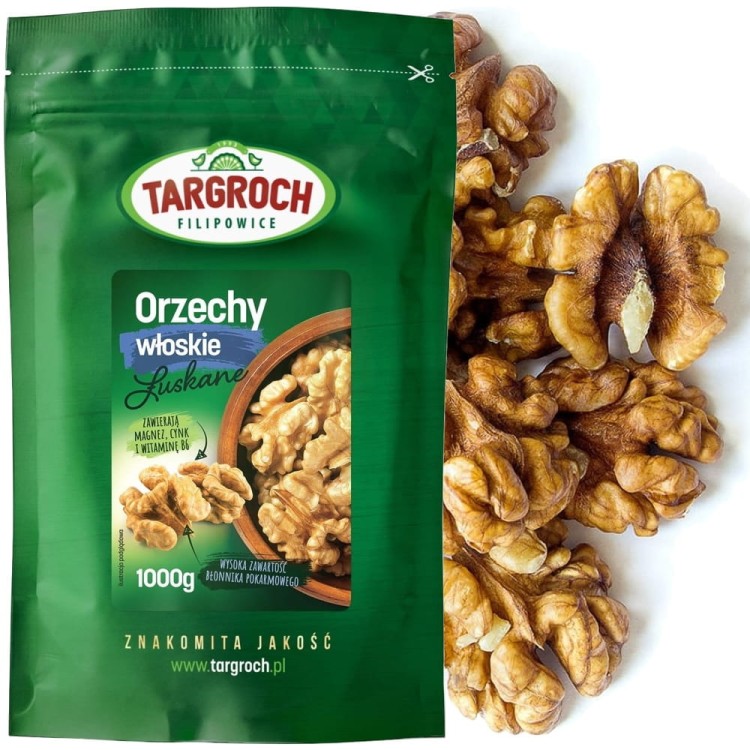Zdrowe Duże Orzechy Włoskie Łuskane Natrualne Świeże 1kg 1000g TARGROCH