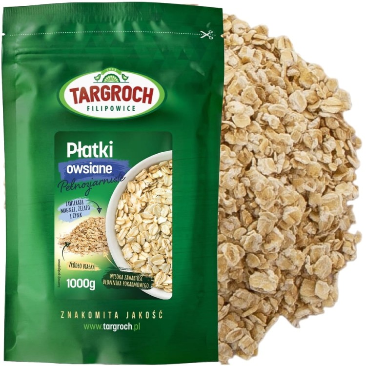 Płatki Owsiane Pełnoziarniste Naturalne Śniadanie Świeże 1kg 1000g TARGROCH