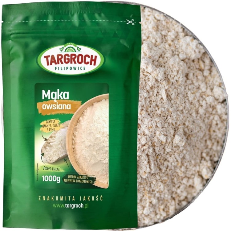 Zdrowa Naturalna Mąka Owsiana z Owsa Do Wypieków Błonnik 1kg 1000g TARGROCH