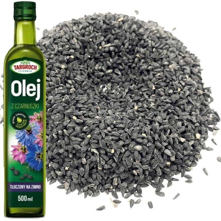 Zdrowy Olej z Czarnuszki Zimno Tłoczony Nierafinowany Omega3 500ml TARGROCH