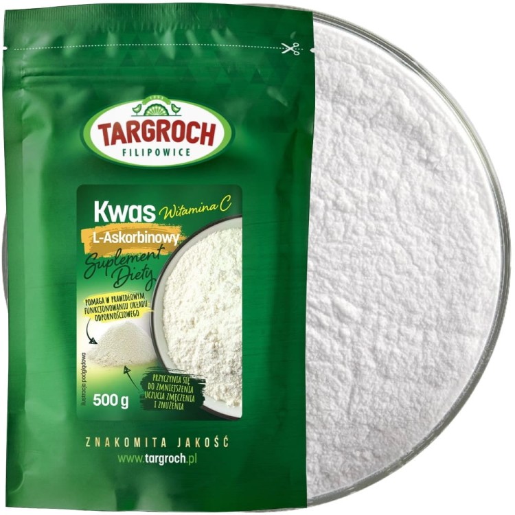 Naturalna Witamina C Kwas L-Askorbinowy w Proszku 100% 0,5kg 500g TARGROCH