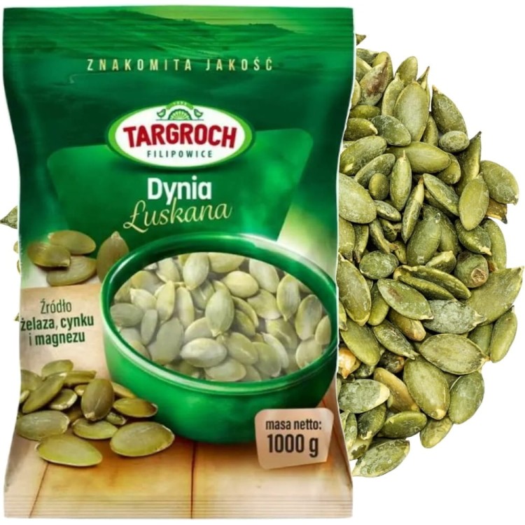 Łuskane Pestki Dyni Obrane 100% Naturalne Świeże Zdrowe Błonnik 1kg 1000g TARGROCH