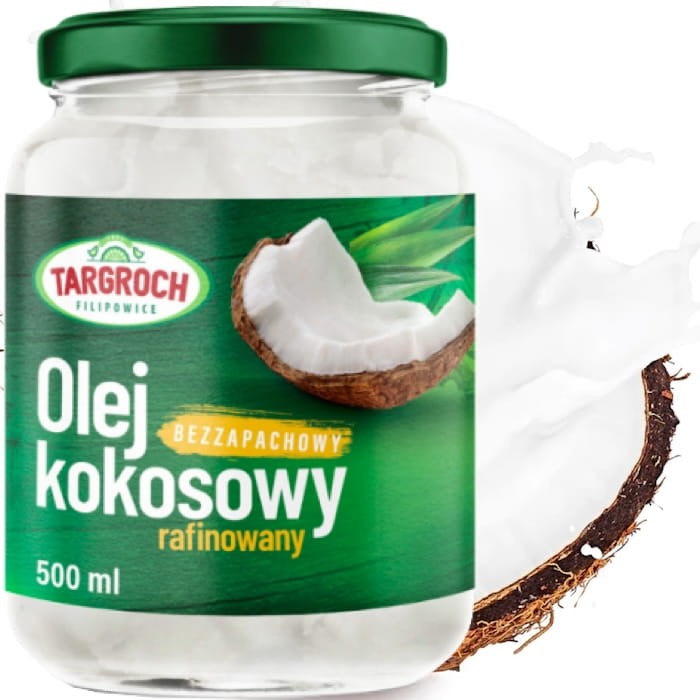 Zdrowy Olej Kokosowy Bezzapachowy Rafinowany Do Smażenia 500ml TARGROCH