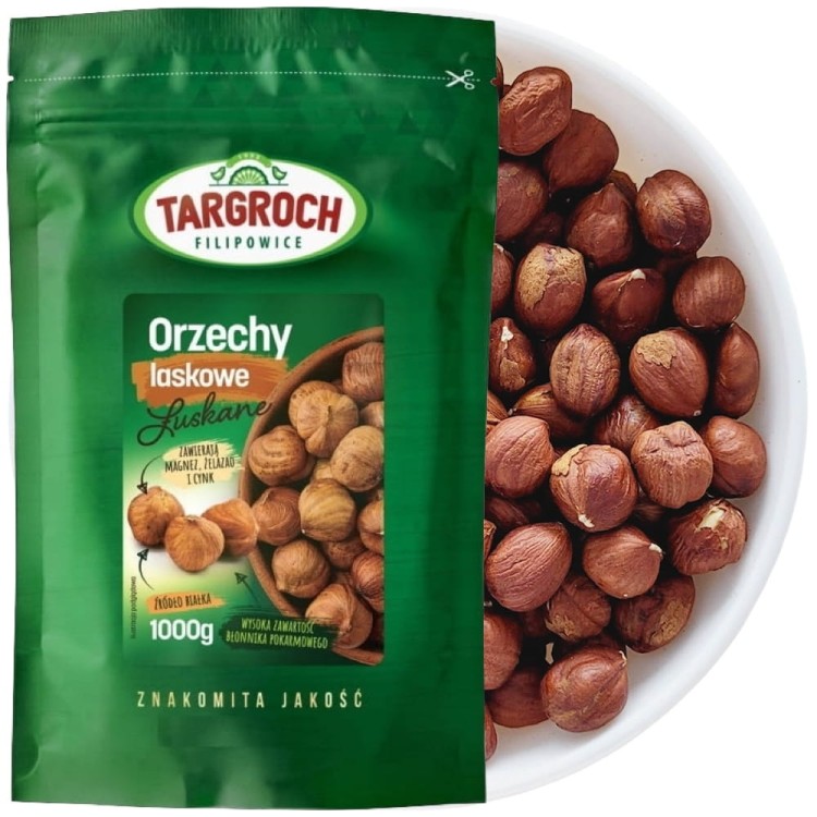 Zdrowe Orzechy Laskowe Łuskane Bez Łupin Świeże Duże 1kg 1000g TARGROCH