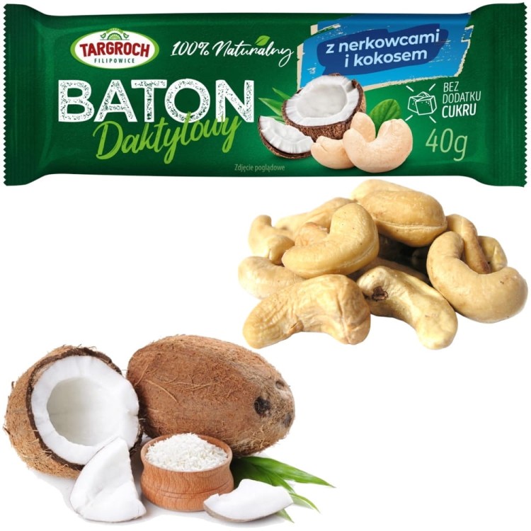 Zdrowy Baton Daktylowy z Nerkowcami i Kokosem Energia z Natury 40g TARGROCH