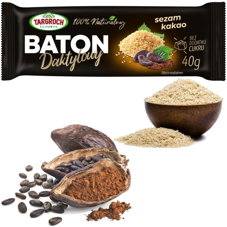 Zdrowy Baton Daktylowy z Sezamem i Kakao Energia z Natury 40g TARGROCH
