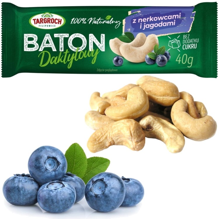 Zdrowy Baton Daktylowy z Nerkowcami i Jagodą Energia z Natury 40g TARGROCH