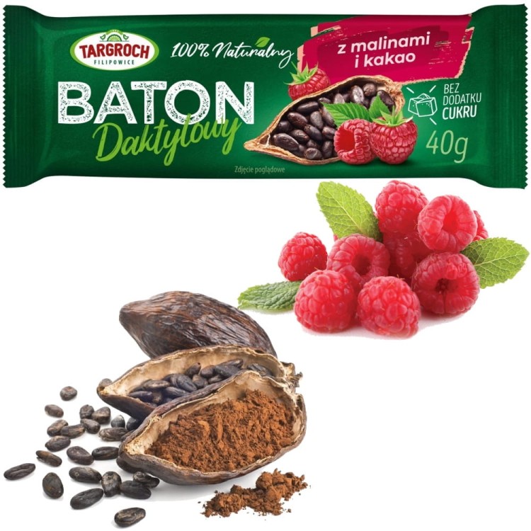 Zdrowy Baton Daktylowy z Malinami i Kakao Energia z Natury 40g TARGROCH