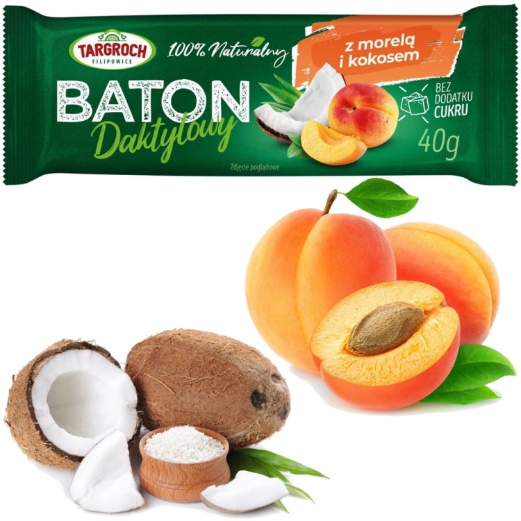 Zdrowy Baton Daktylowy z Kokosem i Morelami Energia z Natury 40g TARGROCH