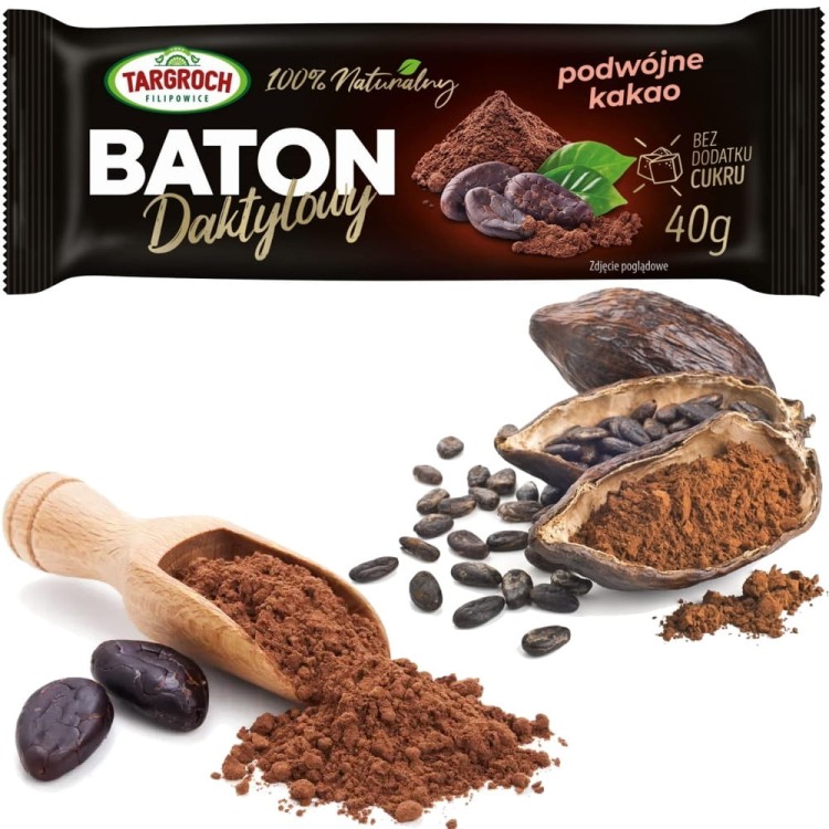 Zdrowy Baton Daktylowy Podwójne Kakao Energia z Natury 40g TARGROCH