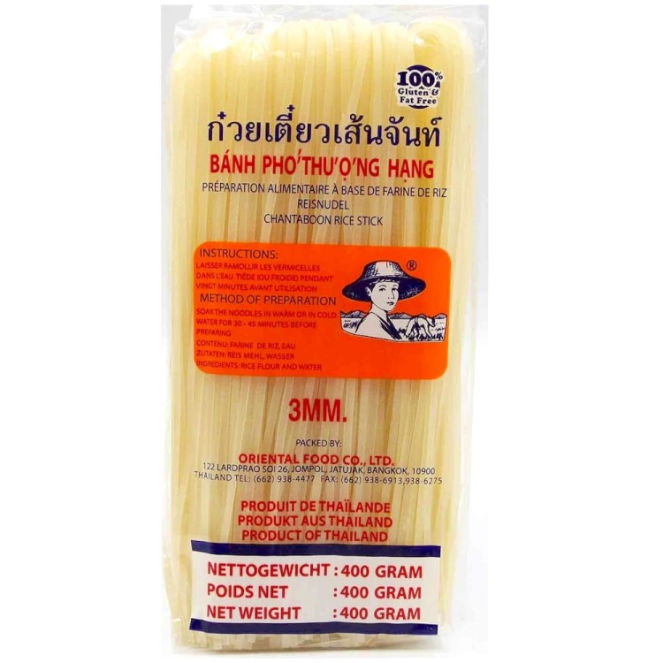 Makaron Ryżowy Tajski Wstążki Tasiemki 3mm Bez Glutenu 400g FARMER BRAND