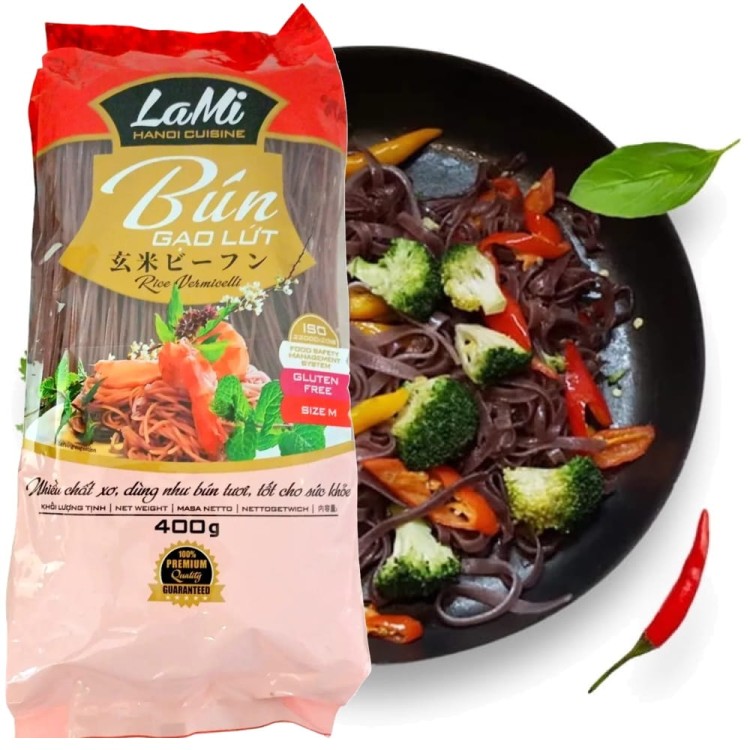 Makaron Ryżowy Brązowy Czerwony Tasiemki Bezglutenowy 400g HIEP LONG