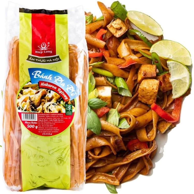 Makaron Ryżowy Czerwony Wstążki Tasiemki 7mm Do Woka Sałatek i Zupy 500g HIEP LONG