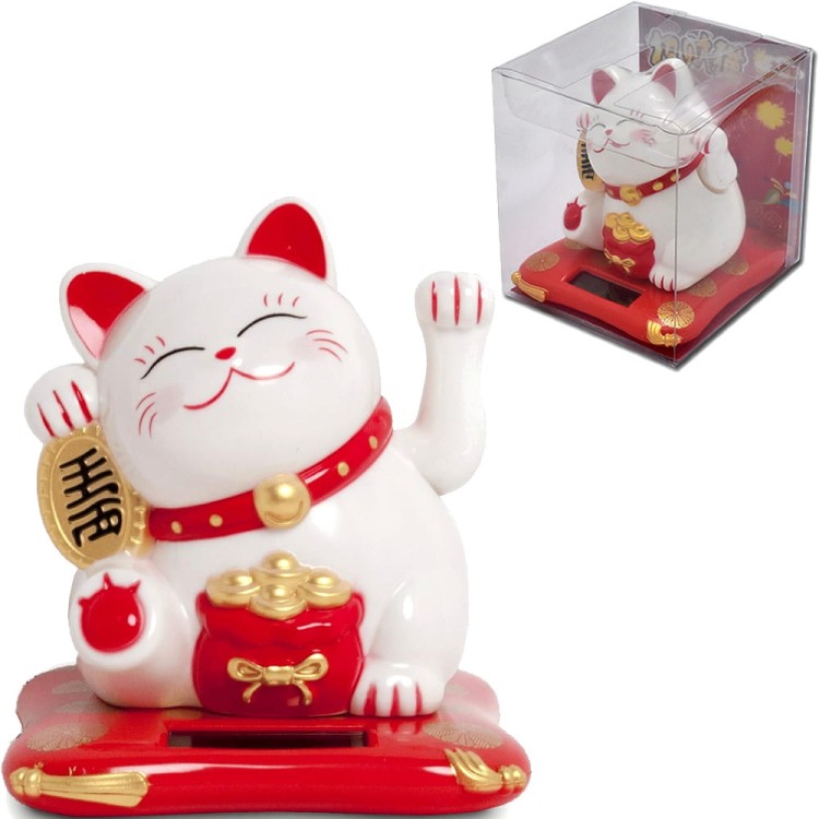 Figurka Solarna Japoński Biały Mały Kot Szczęścia 7,5cm Maneki Neko EMRO AZIATICA