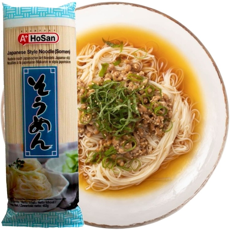 Koreański Makaron Pszenny Somen Wstążki Do Zupy i Sałatki 453g A+ HOSAN