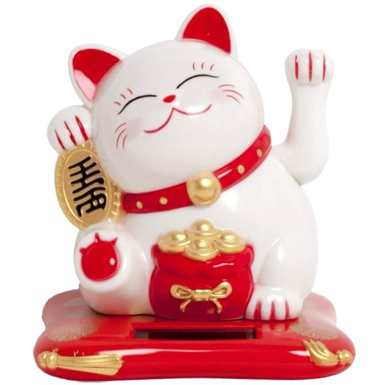 Figurka Solarna Japoński Biały Kot Szczęścia Maneki Neko EMRO AZIATICA