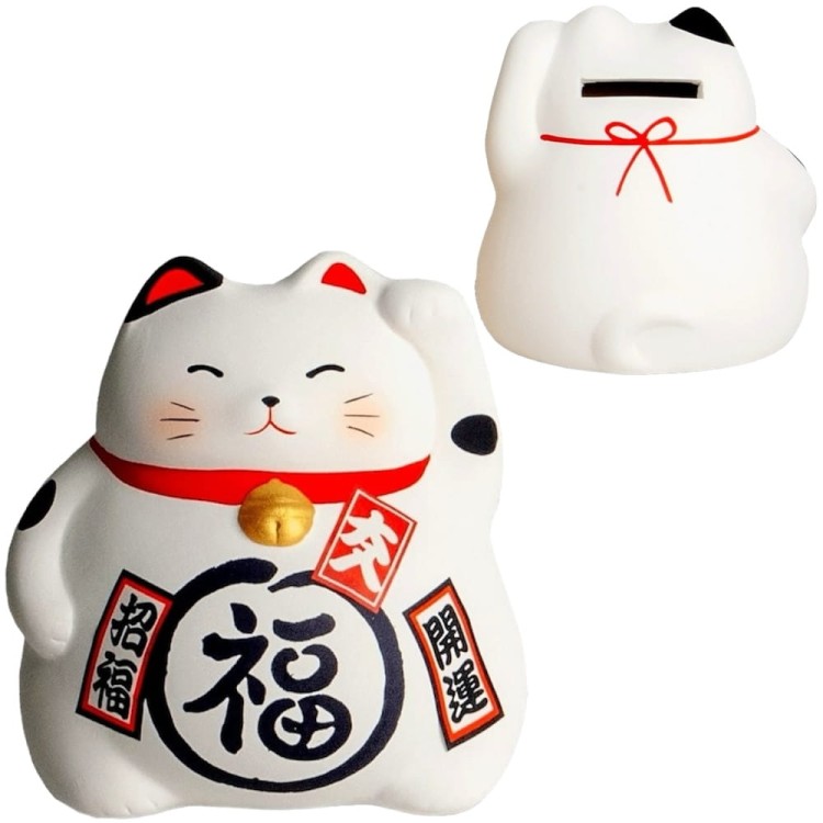 Skarbonka Figurka Japoński Biały Kot Szczęścia Maneki Neko EMRO AZIATICA