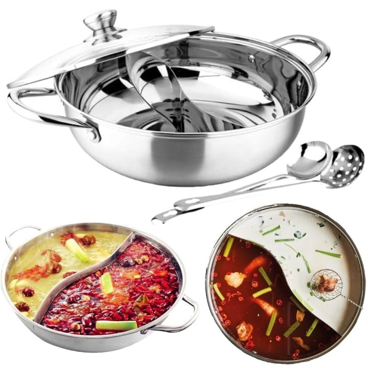 Chiński Garnek Fondue Dzielony Hot Pot Średnica 28cm Stal Nierdzewna GOLDEN TURTLE