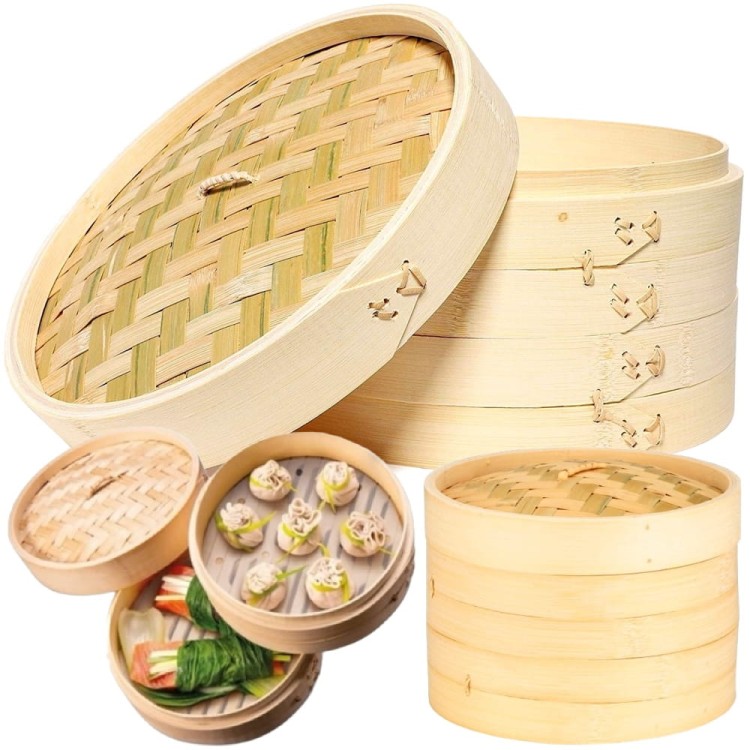 Chiński Parownik Parowar Bambusowy Koszyk Kosz 2 Poziomy Średnica 30cm HS