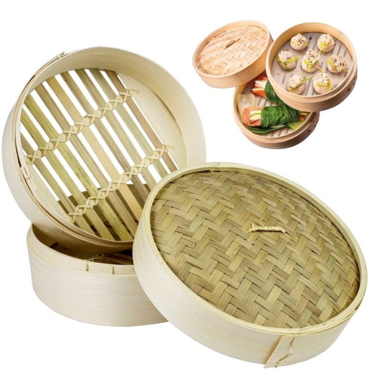 Chiński Parowar Parownik Kosz Bambusowy Okrągły Koszyk Parowy 25cm JADE TEMPLE
