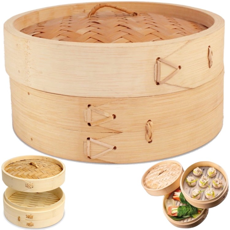 Chiński Parownik Parowar Bambusowy Okrągły Koszyk Średnica 30cm EMRO AZIATICA