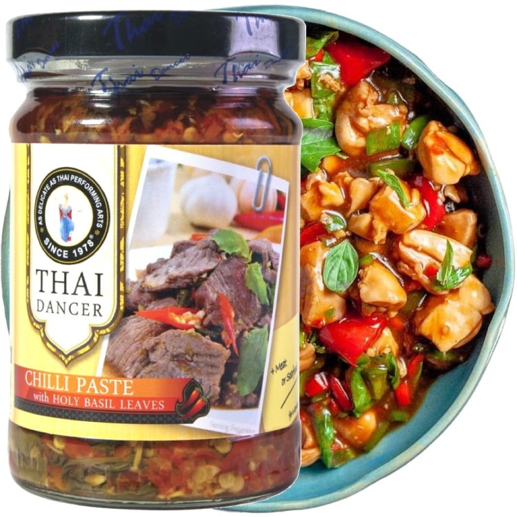 Gęsta Ostra i Aromatyczna Pasta Chilli z Bazylią Hot Chilli HOLY BASIL 200g THAI DANCER