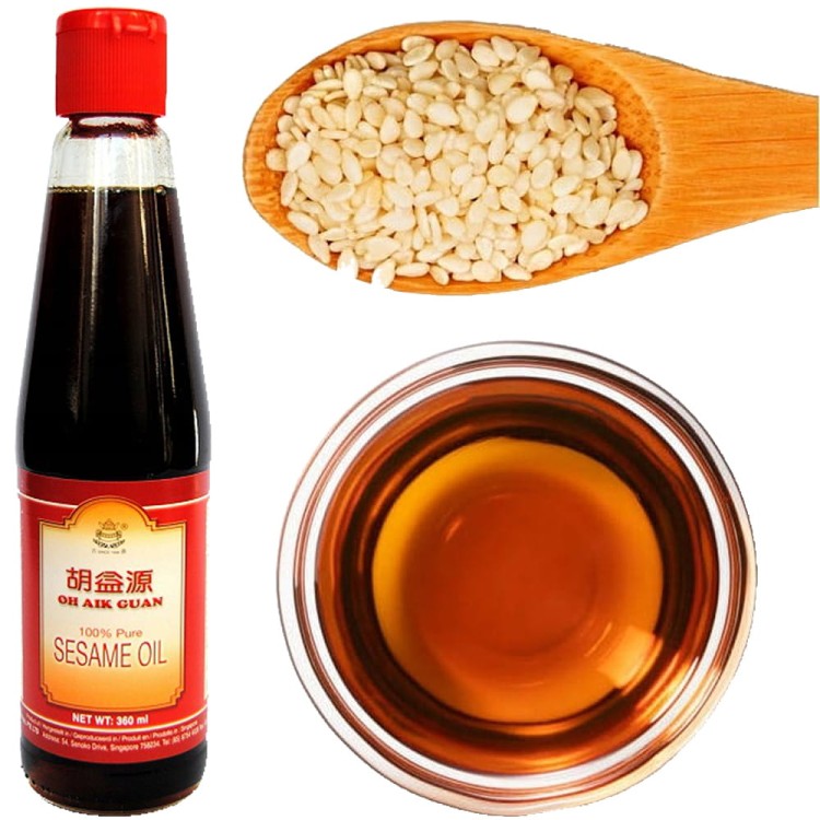 Olej Sezamowy z Prażonych Ziaren Sezamu Czysty Intensywny 360ml OH AIK GUAN