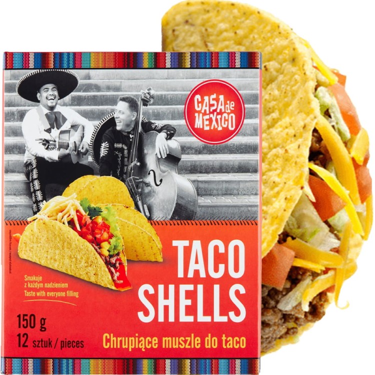 Chrupiące Muszle Kukurydziane Do TACO Shells 12 Sztuk 150g CASA DE MEXICO