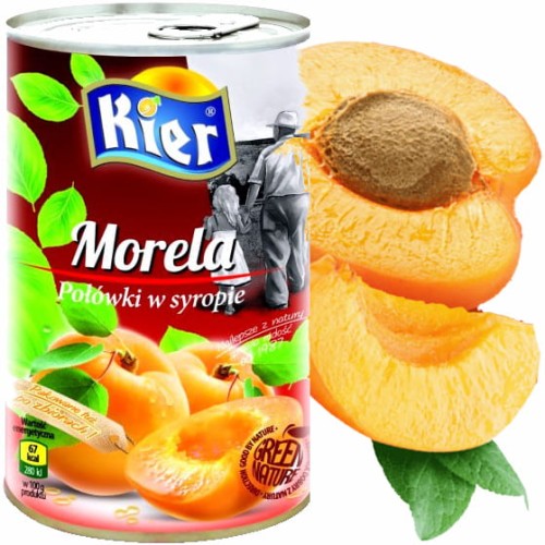Morela Połówki w Syropie Obrane Do Sałatek i Deserów 425g KIER