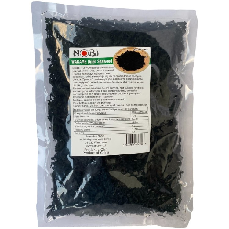 Wodorosty Glony Algi Morskie WAKAME Cięte Nitki Do Zupy MISO i Sałatek 500g NOBI