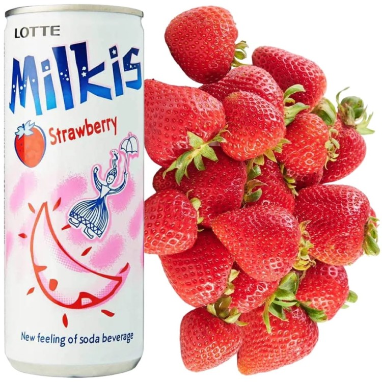 Mleczny Napój Gazowany Milkis o Smaku Truskawkowym 250ml LOTTE