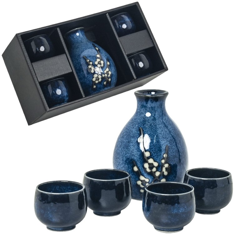 Niebieski Zestaw Komplet Do Podawania Japońskiego Sake Hana Blue 5 Element EDO JAPAN