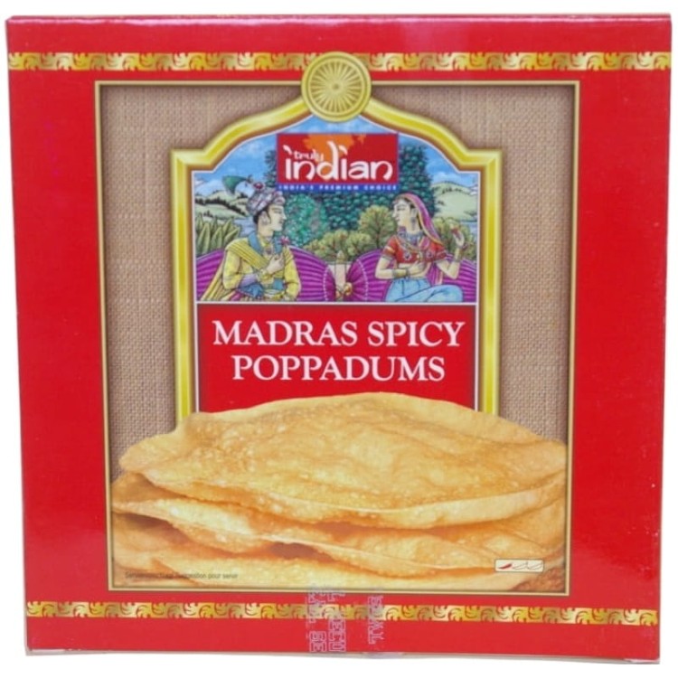 Indyjskie Kruche Placki Poppadums Papadam Madras Pikantne 12-15 Sztuk 112g TRULY INDIAN