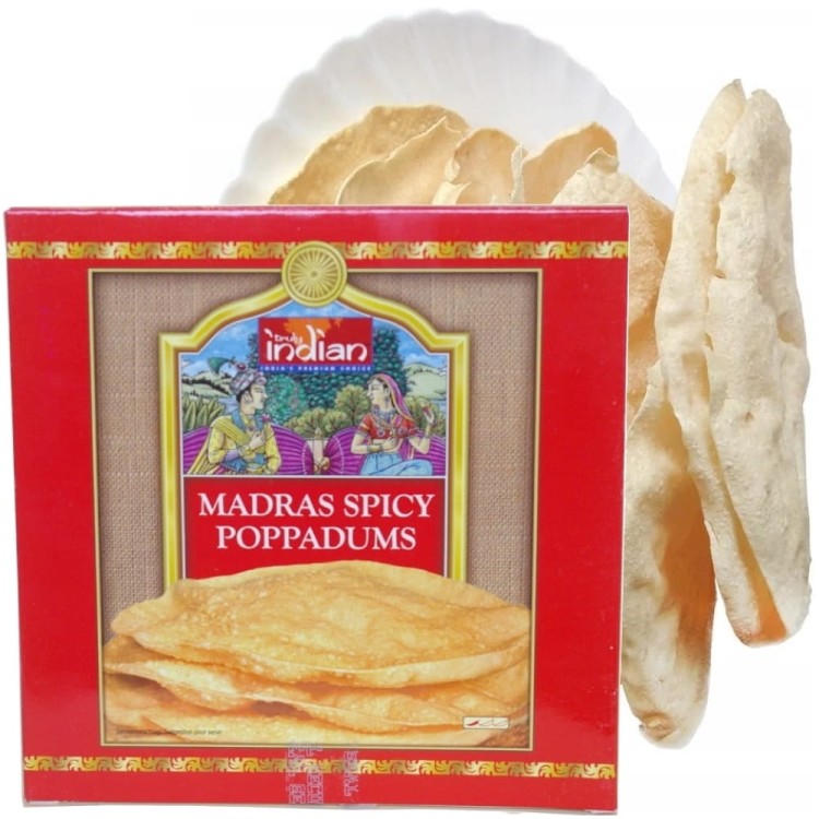 Indyjskie Kruche Placki Poppadums Papadam Madras Pikantne 12-15 Sztuk 112g TRULY INDIAN