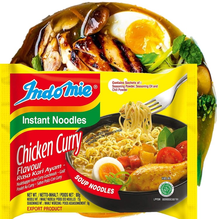 Indonezyjski Makaron Zupka KURCZAK CURRY Instant Chicken Noodles Soup 80g INDOMIE